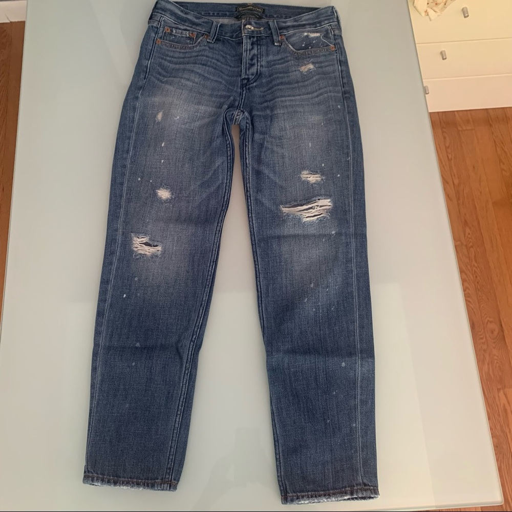 Abercrombie & Fitch Boyfriend Jeans with Rips and Paint Splatters — Size 25